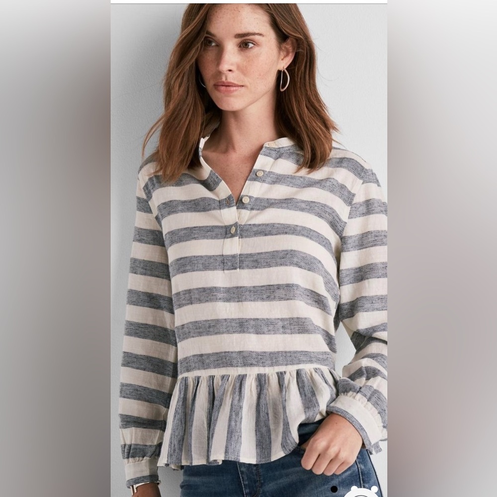 Lucky Brand Long Sleeve Stripe Peplum Top
